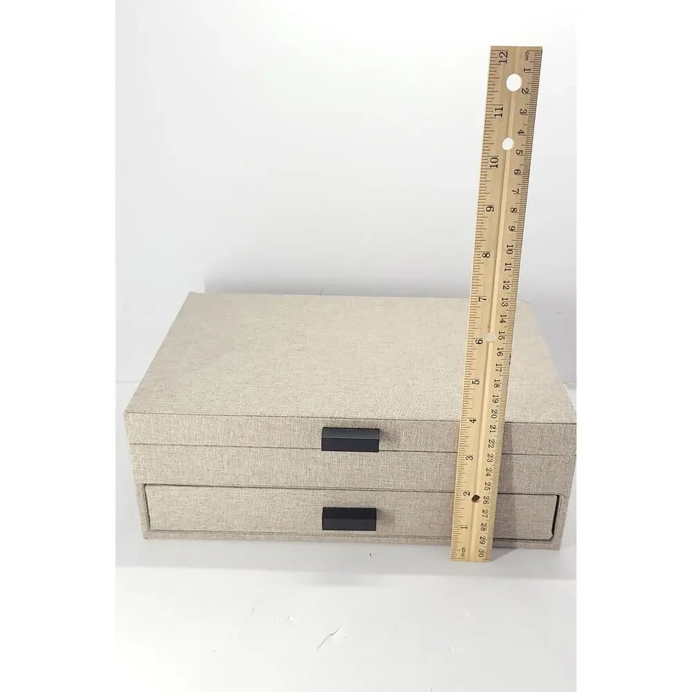 Jewelry Box 2 Tier Organizer Mirror Ring Storage Fabric Covered Beige